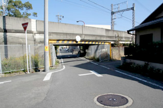 電車の高架をくぐってさらに進みます